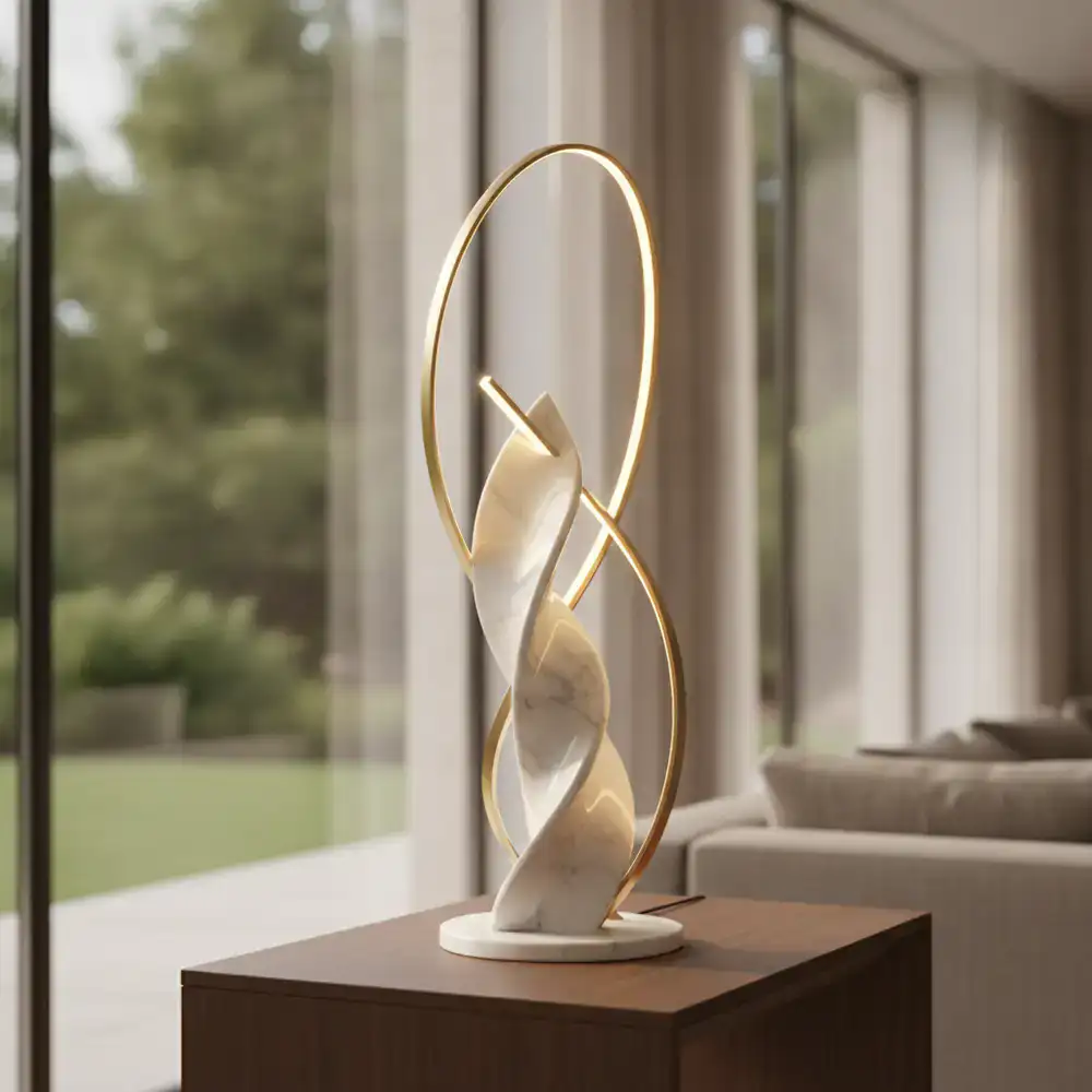 Lampe sculpturale en marbre et or champagne
