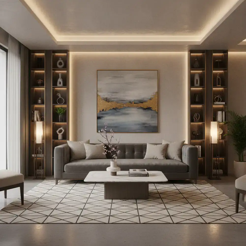 Lumière ambiante dans un salon contemporain avec décoration élégante